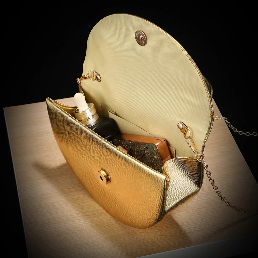 New fashion halfmoon handbag shiny evening dress bag delicate metal chain shoulder bag fashion gift bag small items storage bag - view 5