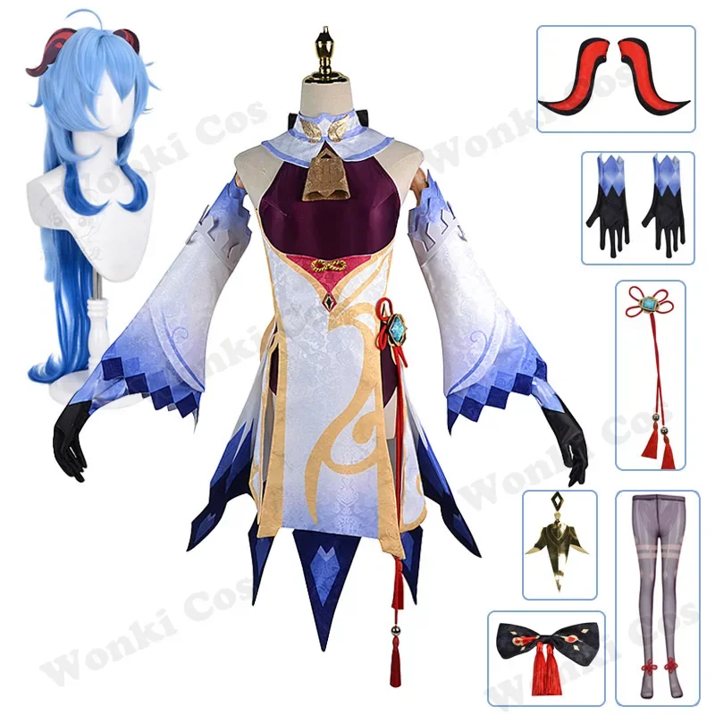 

Game Ganyu cosplay Costume Jumpsuit with Headwear Horn Gen Gan Yu Shin Women Party Costumes Full Set