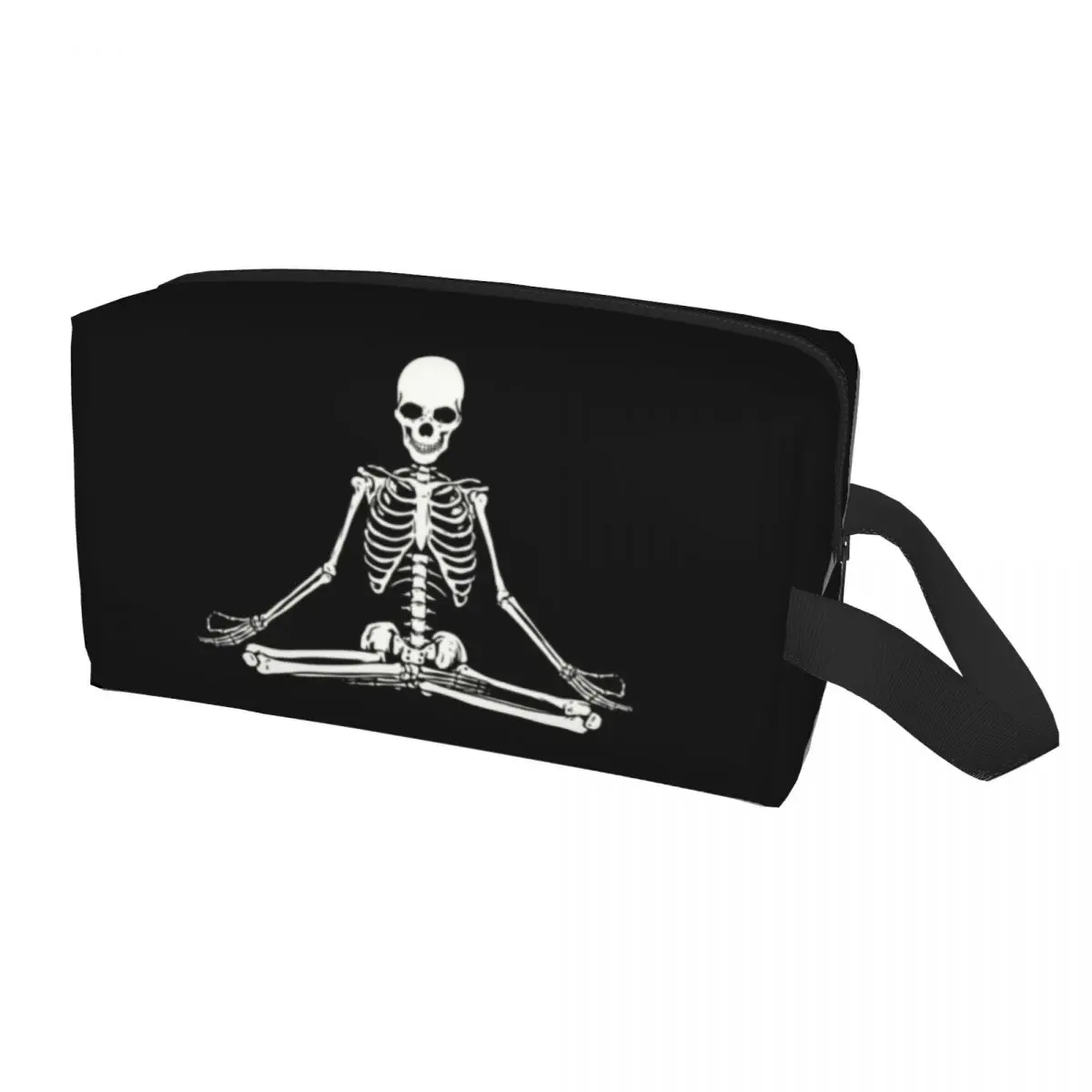 

Custom Meditating Skeleton Toiletry Bag for Yoga Spiritual Skull Buddhism Aum Makeup Cosmetic Ladies Storage Dopp Kit Case