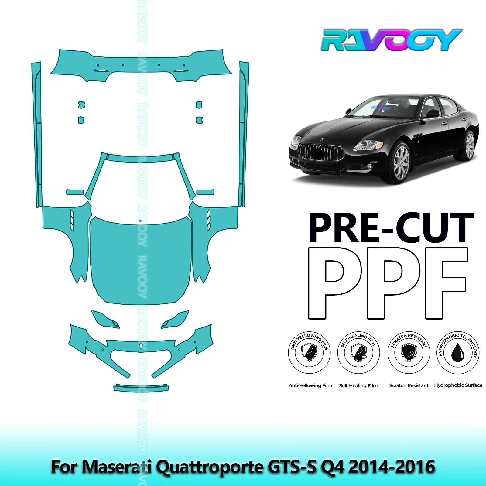 

8.5Mil Precut PPF Paint Protection Film Front Kit+Rockers+Rear Bumper For Maserati Quattroporte GTS-S Q4 2014-2016