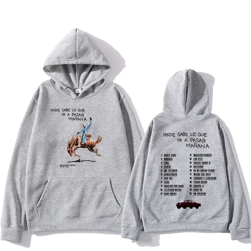 Bad Bunny RIP Hoodies Men/Women Clothing Sweatshirts Album Nobody Knows What's Going To Pass Manana Sweatshirts Long Sleeve Autu