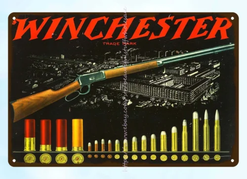 Winchester Ammunition Firearm ammo rifle gun metal tin sign garage wall art