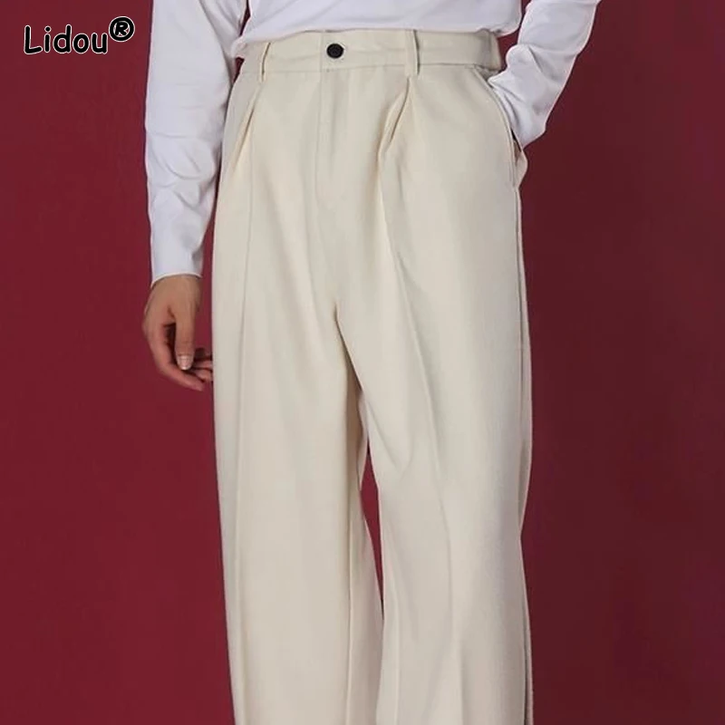 Button Solid Color Man Simplicity Pockets Spring Summer Thin Handsome Loose Pants Fashion Casual Straight Men\'s Clothing 2023