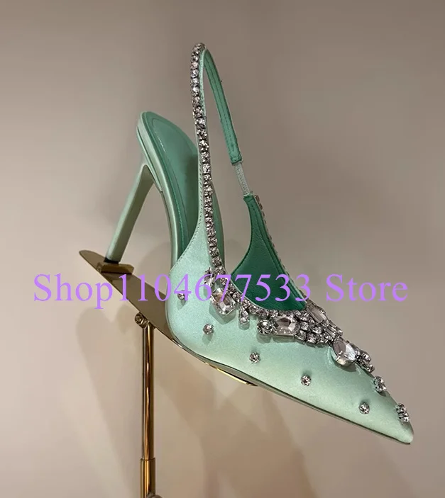 

2025 New Lady Crystal Sandals Fashion String Beads Rhinstone 5/10cm Thin Heel Gladiator Sandals Woman Party Wedding Shoes Pumps