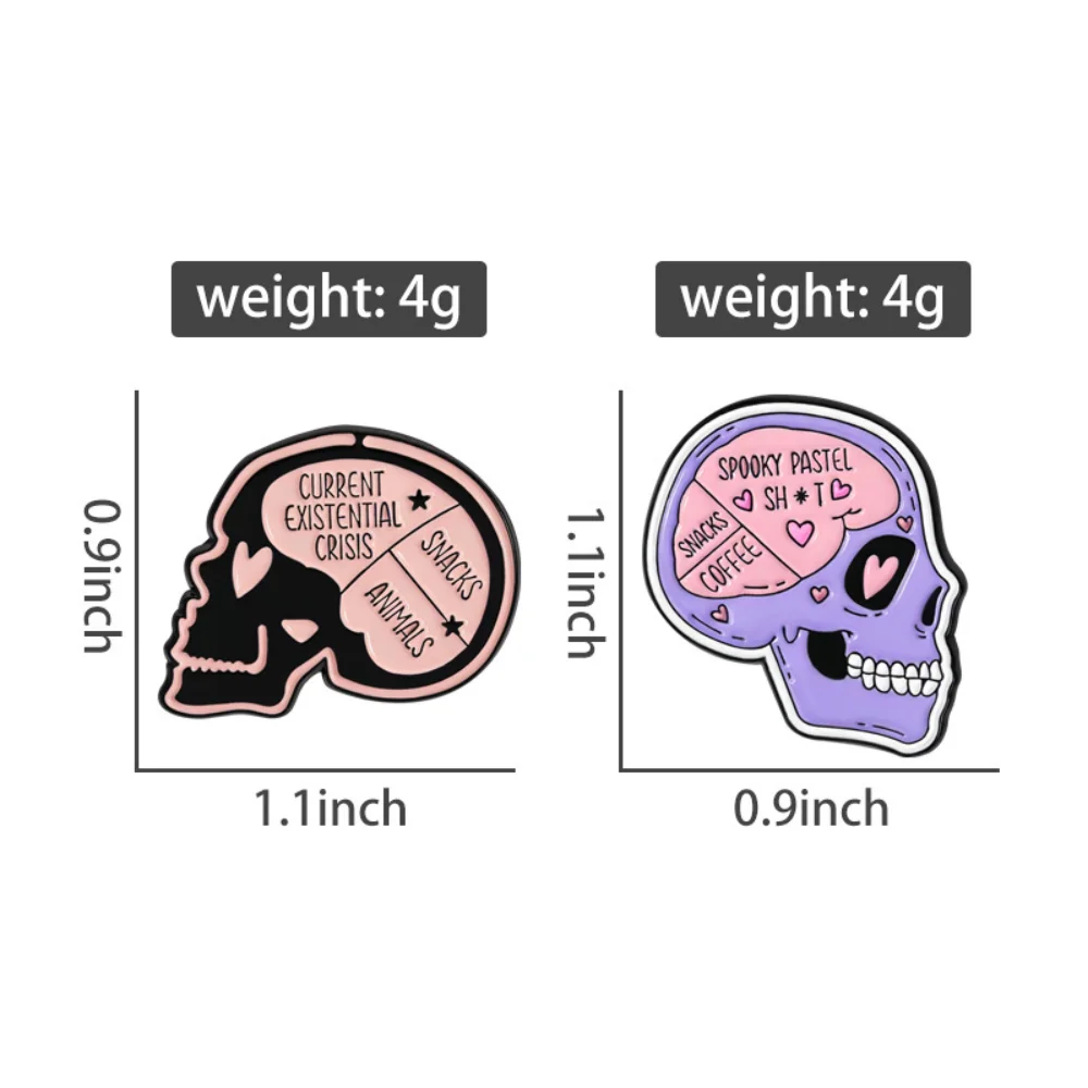 Dark Skeleton Brain Inventory Pin Gothic Style Snacks and Animal Skull Pins Funny Backpack Clothing Decoration Pins Accessory