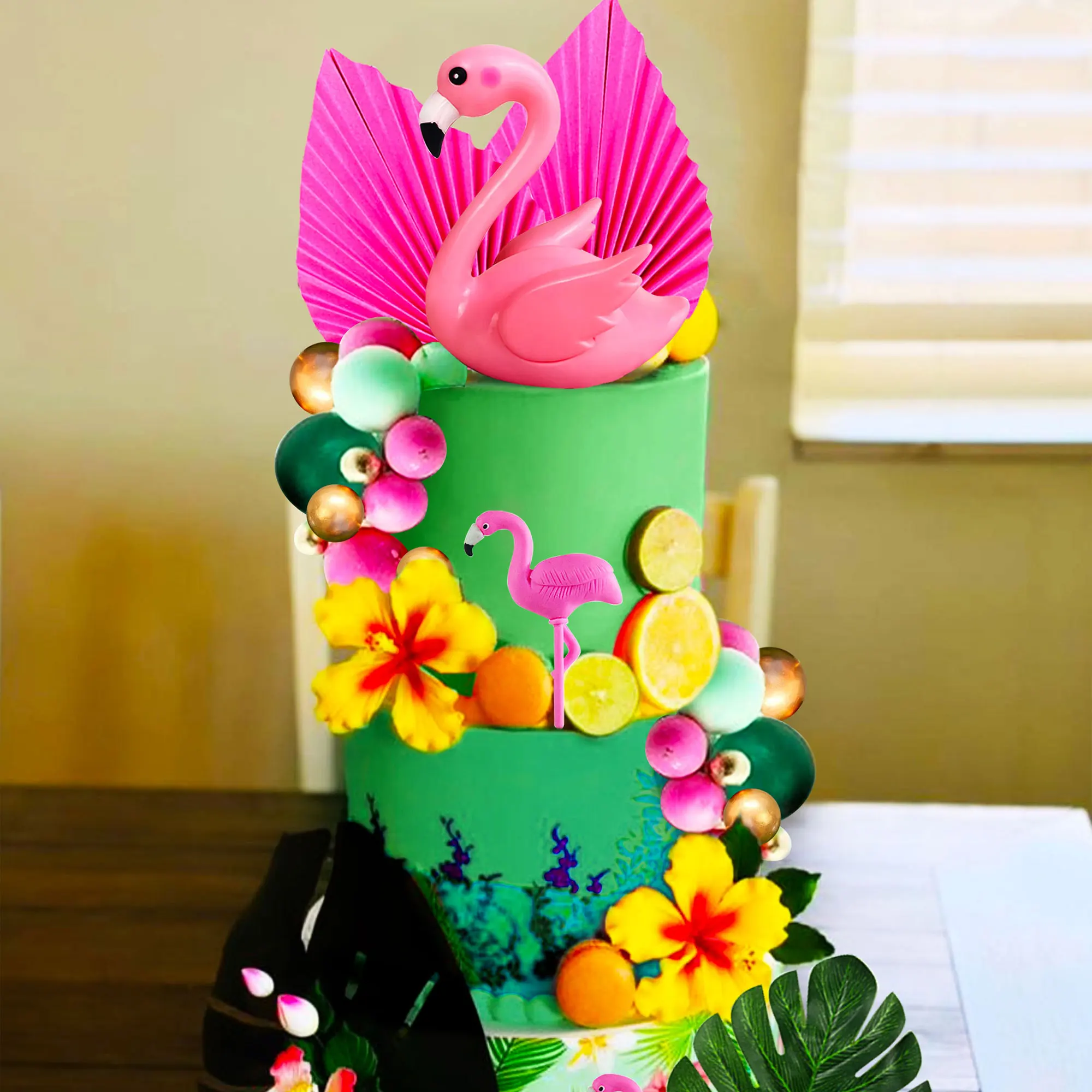 LaVenty Tropische Kuchendekorationen, Flamingo-Kuchenaufsatz, Luau-Kuchendekorationen, hawaiianischer Tortenaufsatz, Strand-Kuchenaufsatz, Dekorationen – Detail 8