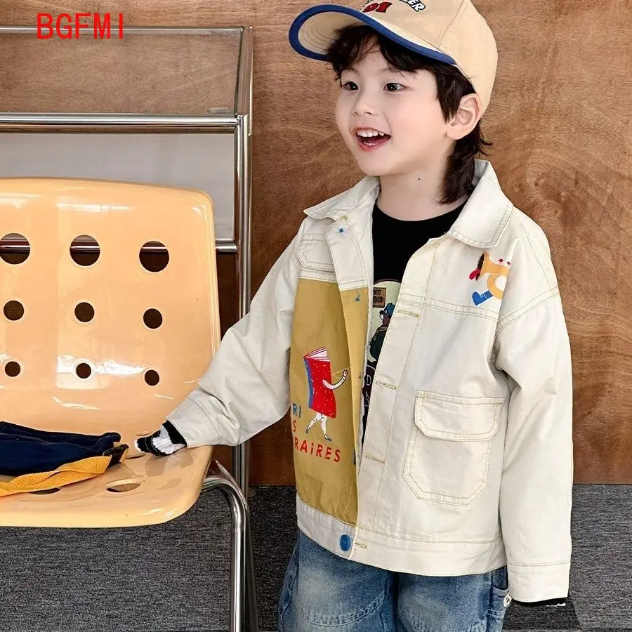 

2024 Girl Spring Lining Clothes Children's Autumn Cotton Lapel Jacket Kids Clothes Boy Pocket Contrast Color Windbreaker Coat