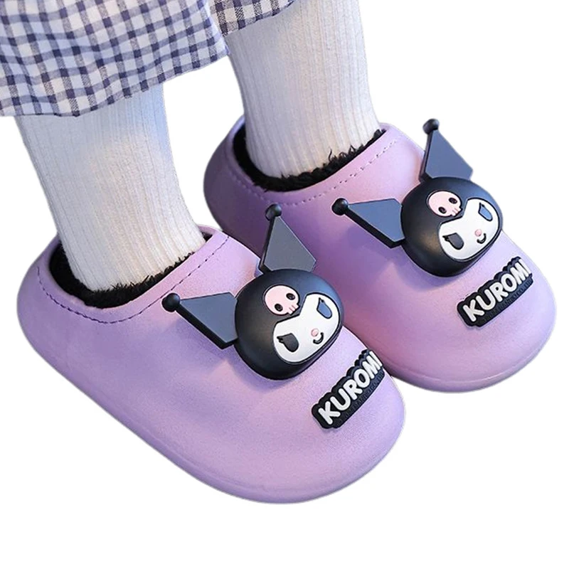 Sanrio Girl Slippers Winter Kawaii Keep Warm Anti Slip Child Cotton Shoes Hello Kitty Kuromi My Melody Pochacco Cartoon Shoe New