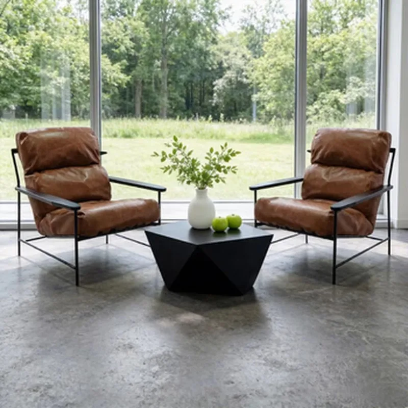Leather modern luxury living room furniture metal frame design low office living room back chair