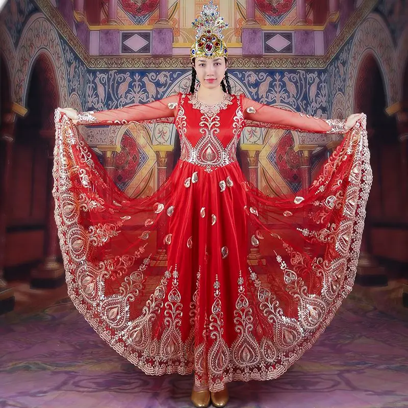 High end Dance Skirt Ethnic Style Clothingc Xinjiang Dance Dress with Large Display New Uyghur Square 2026