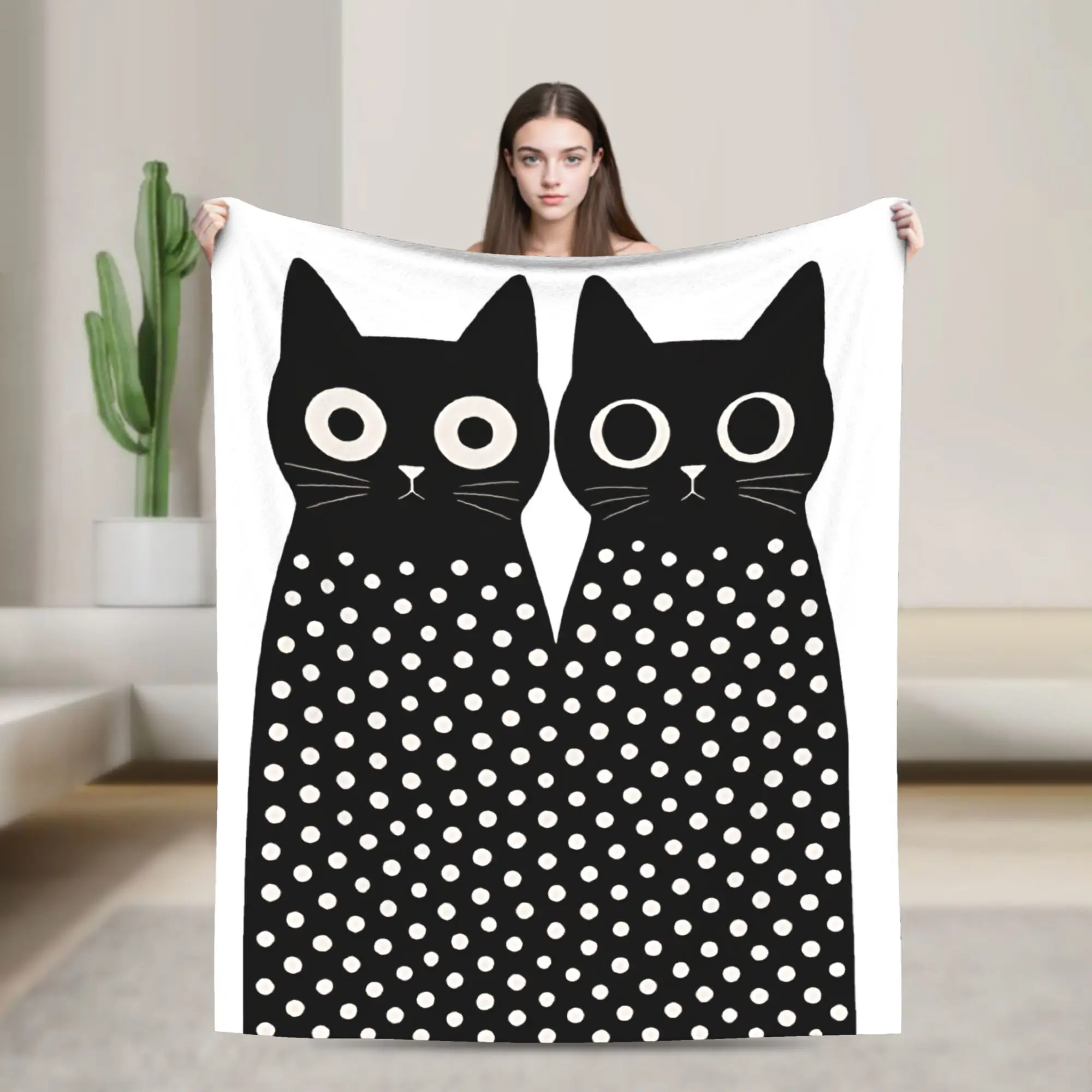 Yayois Kusamas Black Cats Polka Dot Fleece Throw Blanket  Blanket for Bed Office Super Warm Plush Thin Quilt,