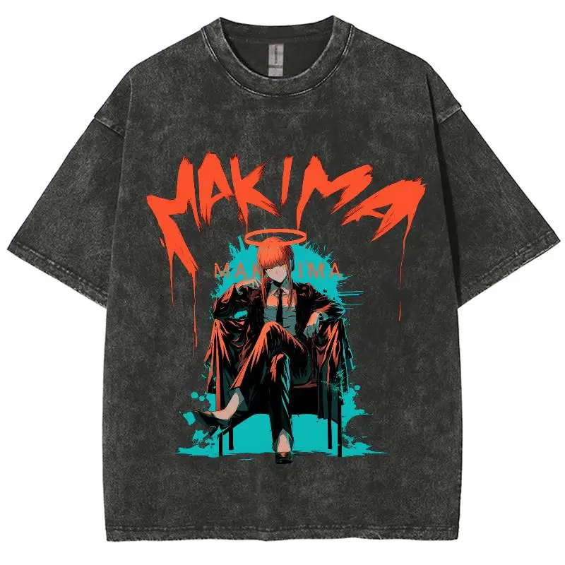 

Makima Cool Printed Tshirt Anime Chainsaw Man Clothing Men Women Manga Washed Cotton T-shirts Harajuku T Shirt Vintage Tee