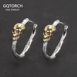 Orecchini a cerchio placcati oro con teschio in argento Sterling S925 orecchini Punk Vintage gioielli da uomo e da donna