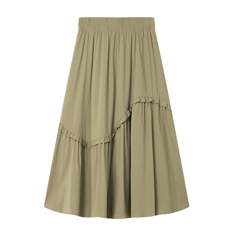 LOUIS YAO nouvelle dentelle décoration a-ligne jupe longue 2025 printemps été taille haute conception élastique femmes demi jupe Chic rue