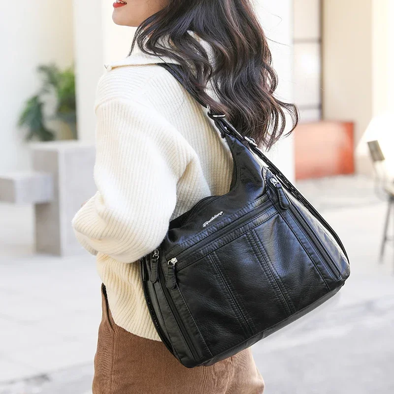 Zipper New Women\'s Shoulder Bags PU Solid Ladies Bags on Sale 2024 High Quality Satchels Sewing Thread Bolsas Femininas