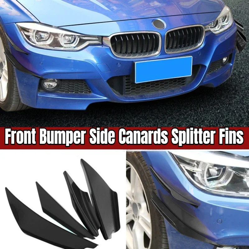 4 Piece Front Bumper Side Canards Splitter Fins Universal Black Exterior Parts Replacement Accessories