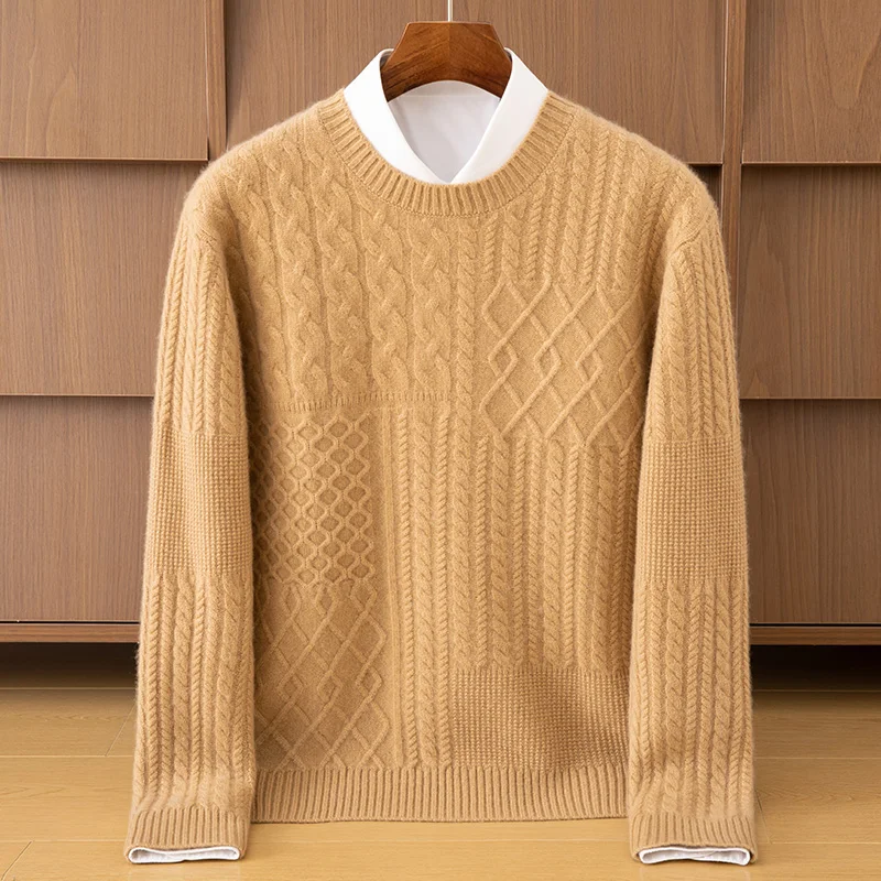 

DjzDsm Men's 100% Cashmere Sweater Autumn Winter O-Neck Thick Long Sleeve Pullover Smart Casual Cashmere Knitwear Tops