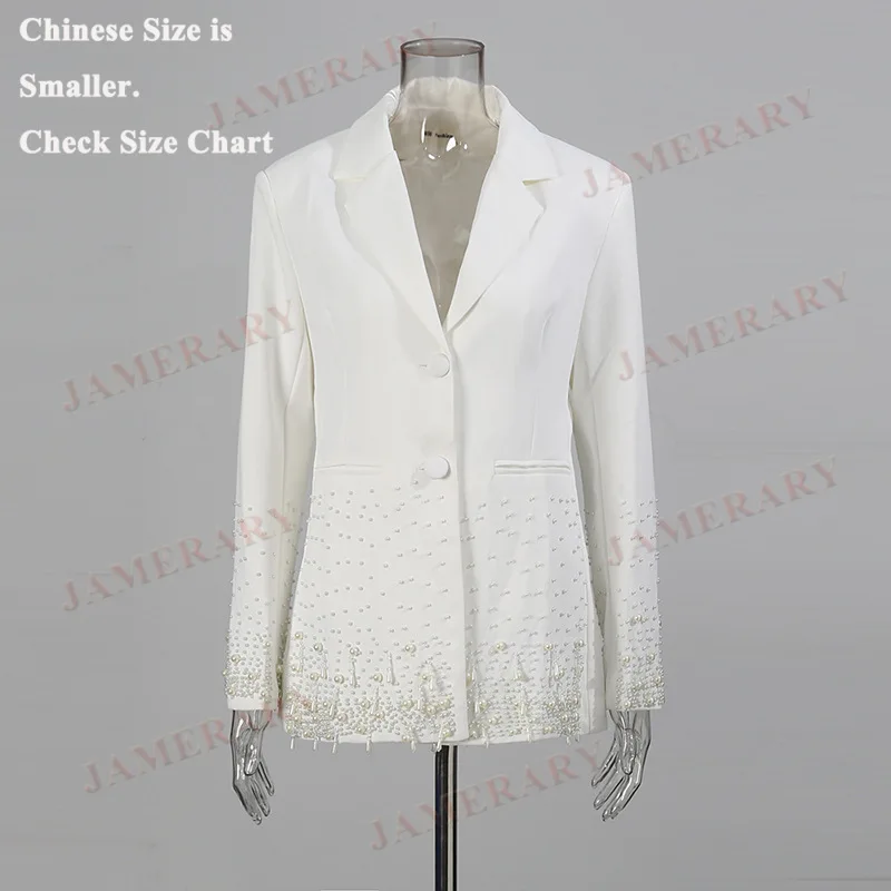 Blazer formali di lusso con perle Cappotto da donna Elegante blazer da donna da ufficio Abito elegante di alta qualità Designer di marca da passerella