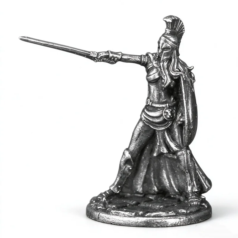 Spartan Warrior Metal Miniature Figurine Ancient Greek Hoplite Soldier Desktop Ornament for Tabletop Wargame Collectible Gift