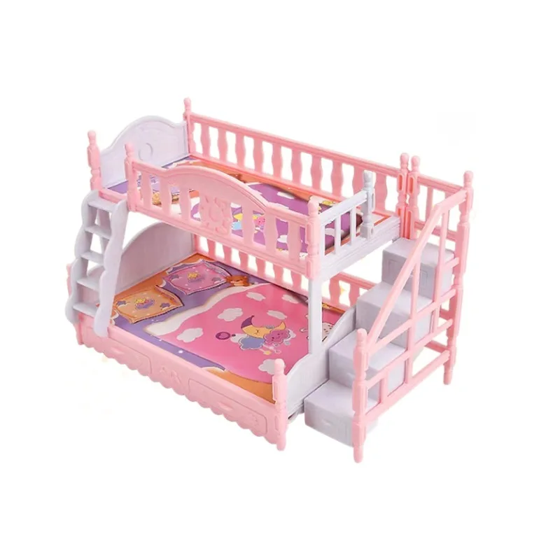 Double Layer Princess Bed Mini Dollhouse Bedroom Furniture Accessories
