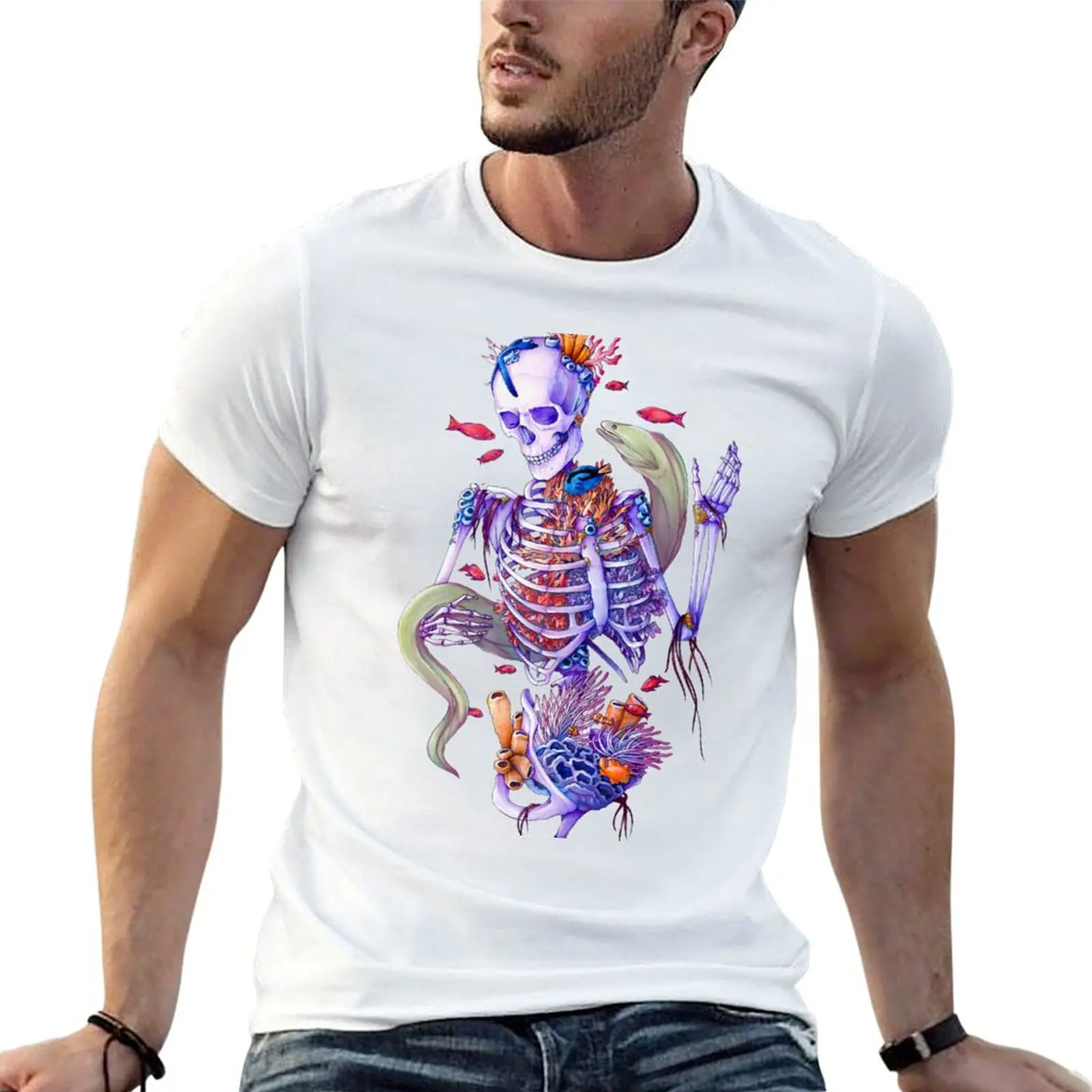 Bones Beneath the Waves T-Shirt Casual Pattern Print Tee Shirt