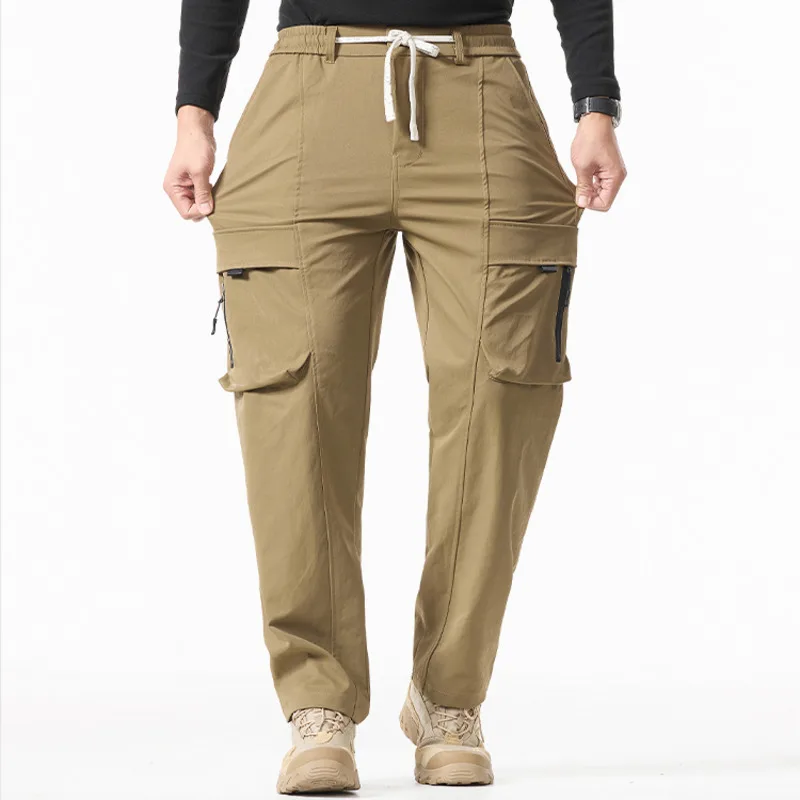 Twill Tactical Cargo Pants For Men Fall Winter Elastic Waist Loose Fit Wear-Resistant Outdoor Workwear Trousers With Pockets
