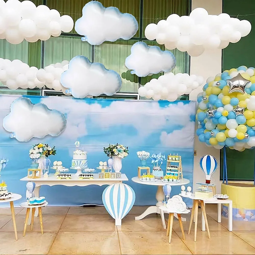 Wolkenballons, 8-teiliges Set mit 76,2 cm großen, aus Polyesterfolie und Aluminiumfolie gefertigten Helium-Wolkenballons, geeignet für Geburtstagsfeiern, Babypartys, Hochzeiten, Brautgeschenkpartys, blaue und weiße Themenpartys. – Detail 2