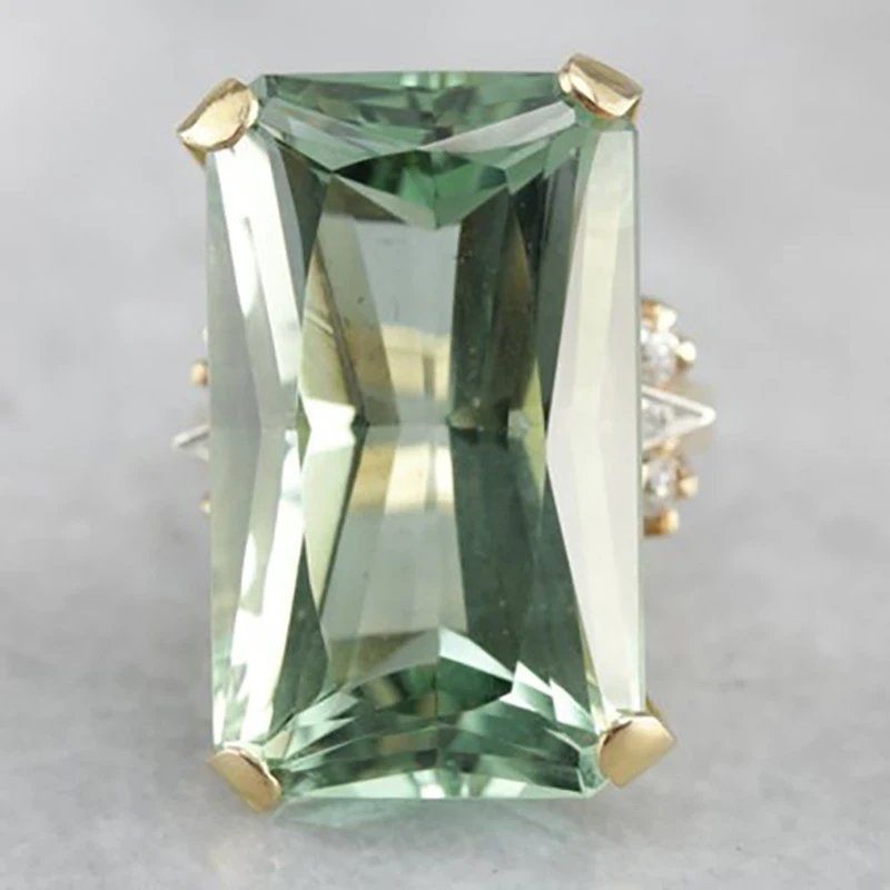 Jianjie Gold/Silver Two Color Women\'s Fresh Green Square Zircon Inlaid Rings Elegant Delicate Female Ring Jewelry Accessories