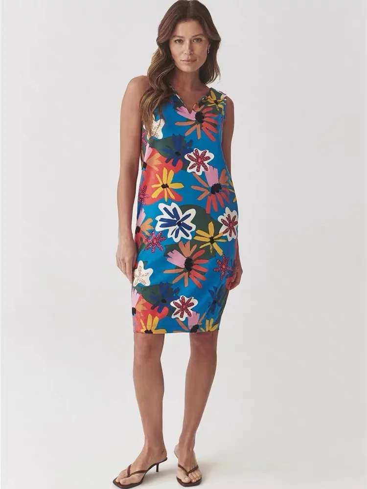 

European and American 2025 Summer New Fashionable Round Neck Sleeveless Positioning Printed Hollow Designer A Pendant Dress