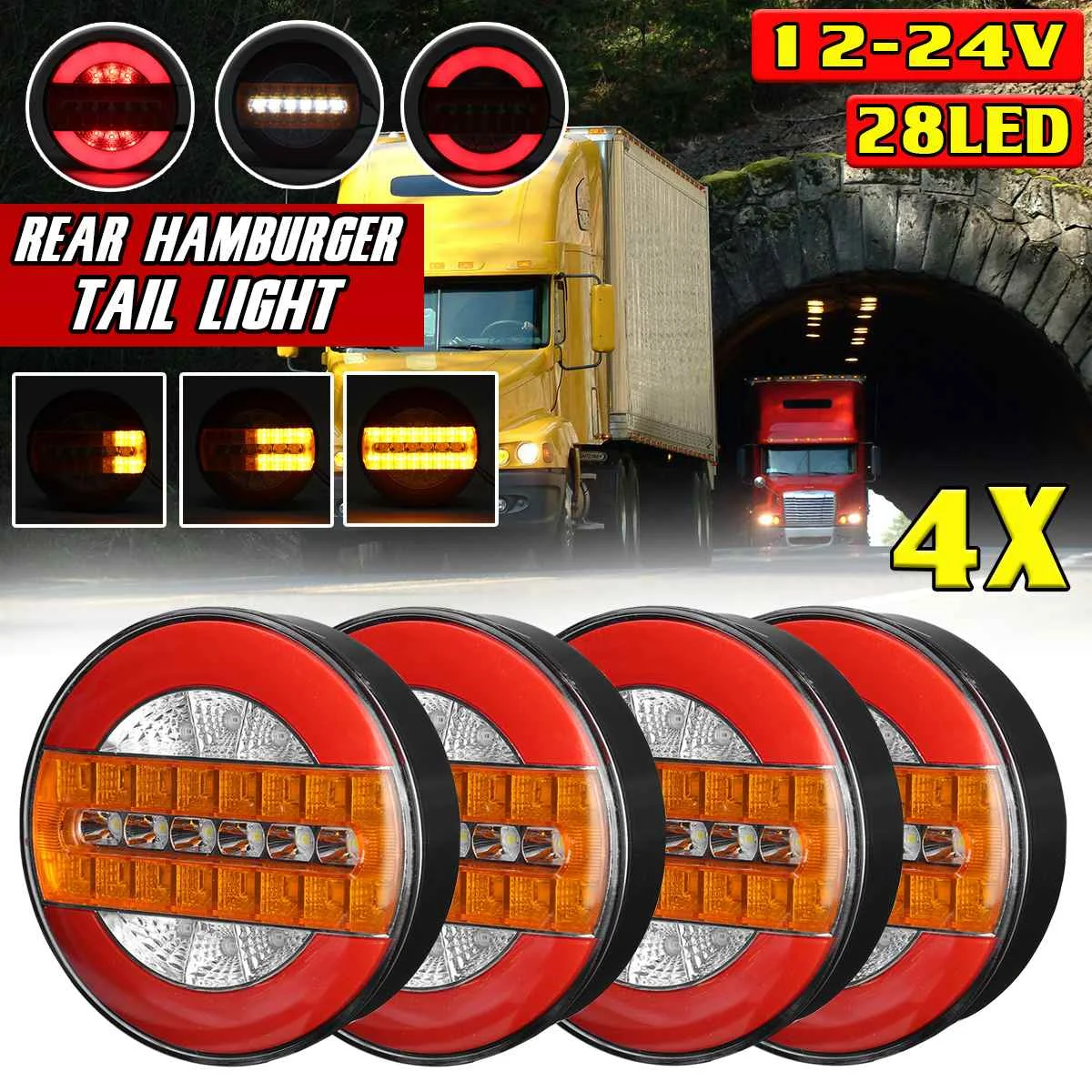 1/2/4pcs LED Trailer Truck Rear Tail Light Taillight Reverse Brake Stop Lights Flowing Turn Signal Lamp For Car Boat Bus Caravan