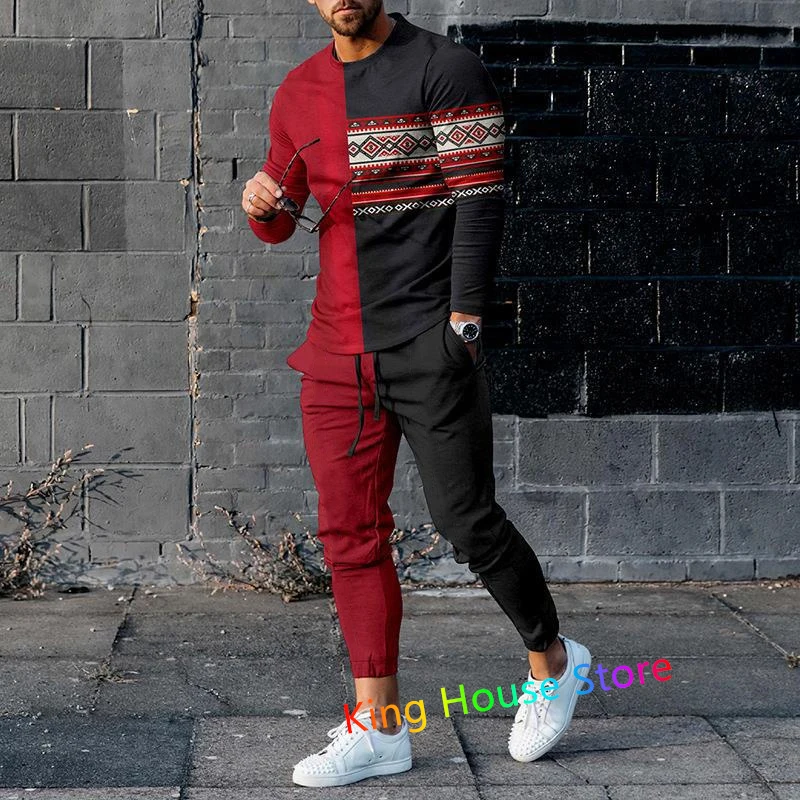 

Men's Trend Trouser Tracksuits 3D Printed Street Sportwear Autumn Men Oversized Long Sleeve Tshirt Trouser Sets 2 Pieces Outfits