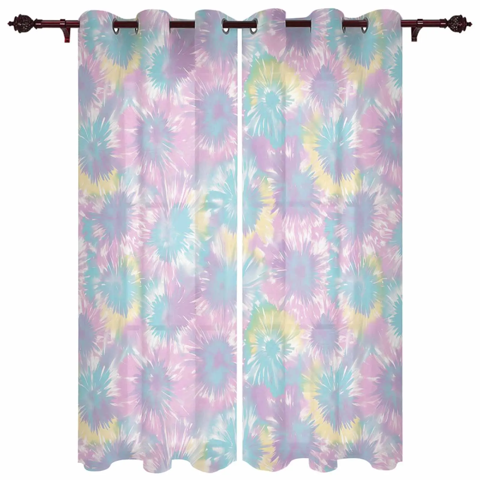 Tie Dyeing Ethnic Style Abstract Art Watercolor Outdoor Curtain For Garden Patio Drapes Bedroom Living Room Window Curtain