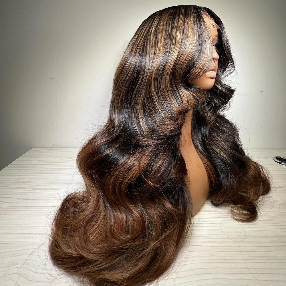 Linhua Highlight Brown Omber Colored 13x6 Transparent Lace Wigs Body Wave 180% 13x4 Lace Frontal Wig Preplucked 5x5 Lace Wig