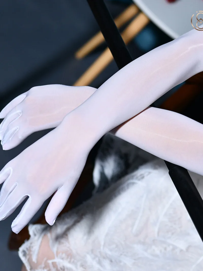 2024 Fashion Simple Silk Stockings Five Finger Gloves Women Casual High Elastic Ultra Thin Sheer Oil Glossy Gloves CDDB