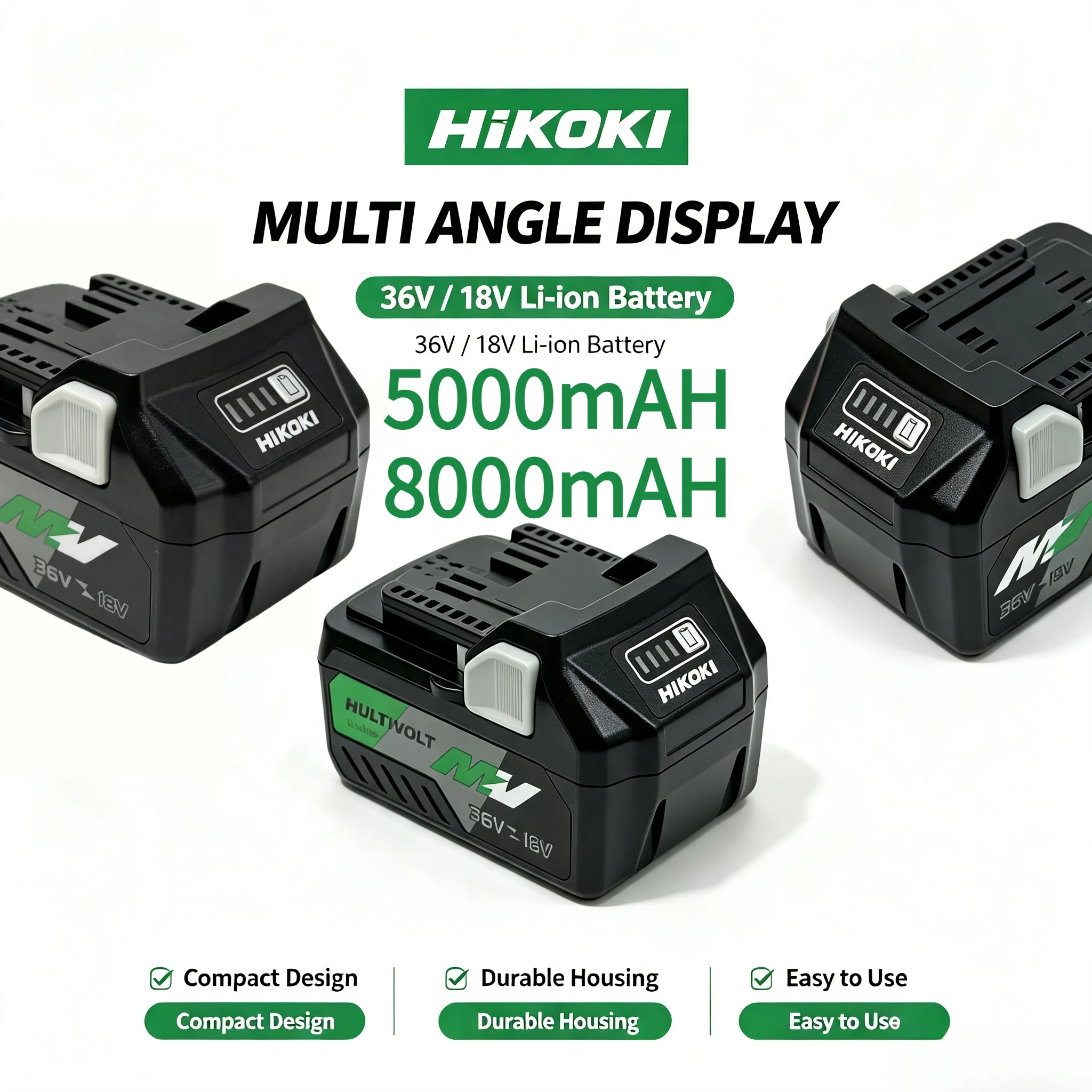 Original Hitachi HiKOKI 18V/36V 5.0/8.0Ah Voltage Output Lithium Battery Anti-drop Sturdy Shell,for Hitachi Power Tool Batteries
