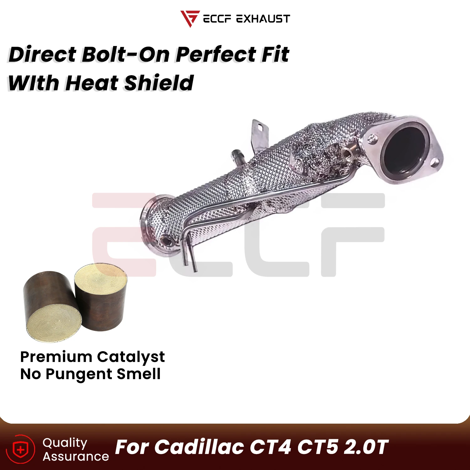 Sporty Downpipe With Heat Shield For Cadillac CT4 CT5 2.0T Aggressive Exhaust Sound Plug and Play Upgrade Performance