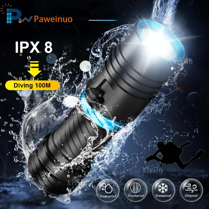 

Мощный аккумуляторный фонарь для дайвинга IPX8 водонепроницаемый подводный фонарь для дайвинга 100 метров 26650 батарея заполняющий свет для фотосъемки