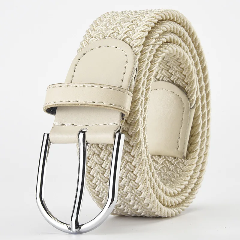 

2024 New Design Very Popular Men Belt Beige White Luxury Woven Stretch Casual Alloy Buckle Needle Elastic Women Canvas 105cm