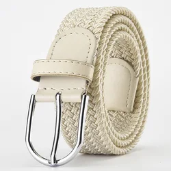 2024 New Design Very Popular Men Belt Beige White Luxury Woven Stretch Casual Alloy Buckle Needle Elastic Women Canvas 105cm