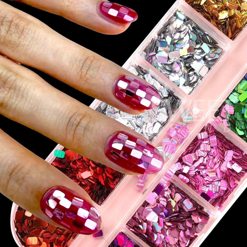 SWEET TREND-12 Farben Holographische Quadratische Nagel-Pailletten Laser-Glänzende Disco-Pailletten Glitzer-Flocken Dekorationen Zubehör – Detail 4
