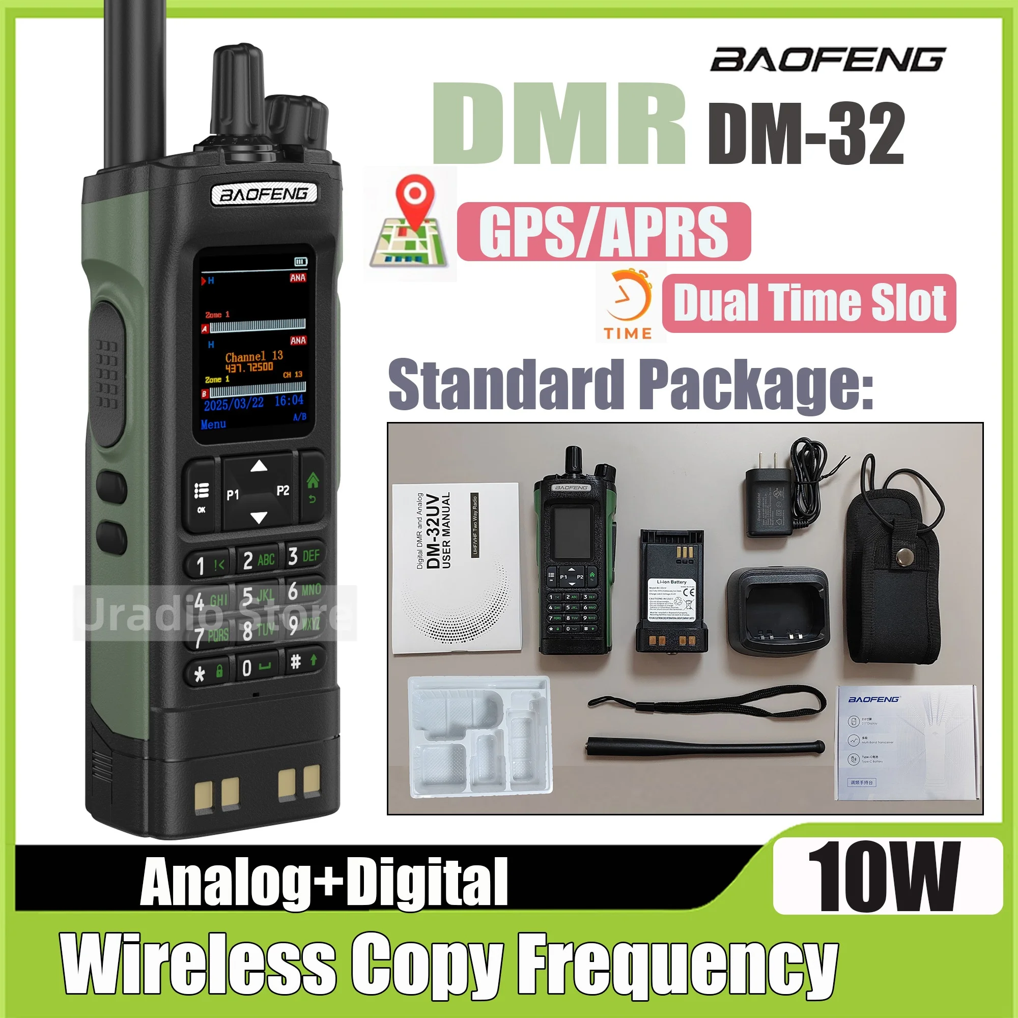 

New BAOFENG DM32 Walkie Talkie DM-32 DMR Digital Radio GPS 10W Multi Band Wireless Copy Frequency USB-C SMS UV32 Ham 2 WayRadio