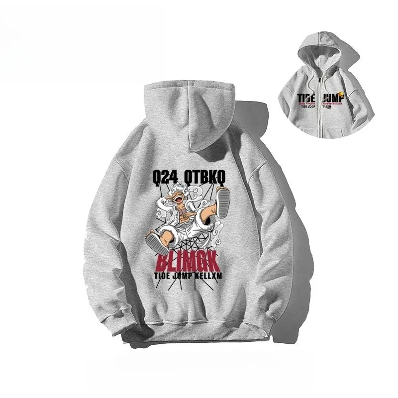 Bandai One Piece Nicca Ruffy Five Anime Print Herbst und Winter Neuer Herren- und Damen-Reißverschluss, große Größe, lockerer Thermo-Hoodie
