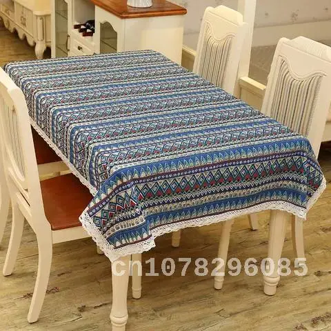 

Bohemian Style Tablecloth, Geometric Cotton and Linen, Thickened Rectangular Dining Table Cover, Soft Exotic Cushion, 1Pc