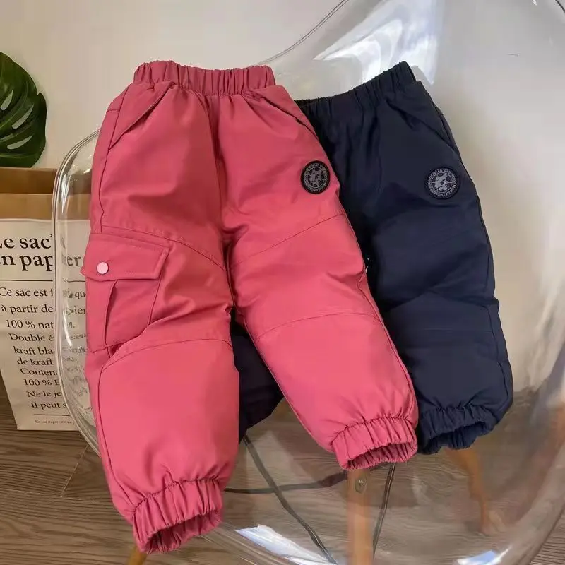 아동용 겨울 다운 바지, 남녀공용 작업 바지, 두꺼운 따뜻한 긴 바지, 신상