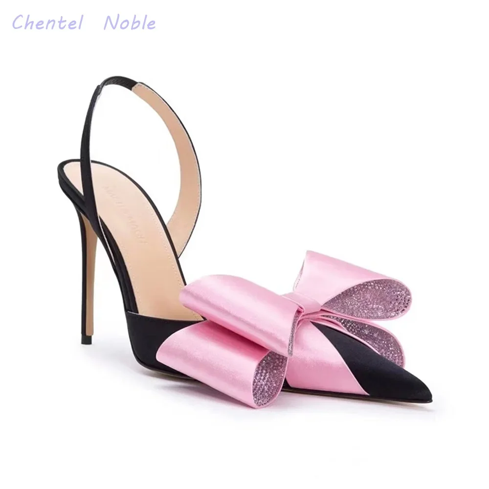 Bow Rhinestones Pointed Toe Sandals Thin High Heels Back Strap Buckle Party Dress Sexy 2024 New Arrival Women Shoes Summer