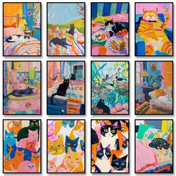 Maximalist Bathroom Decor Poster Trendy Cat Canvas Painting Dopamine Print Kitsch Aesthetic Wall Art Pictures for Home Decor