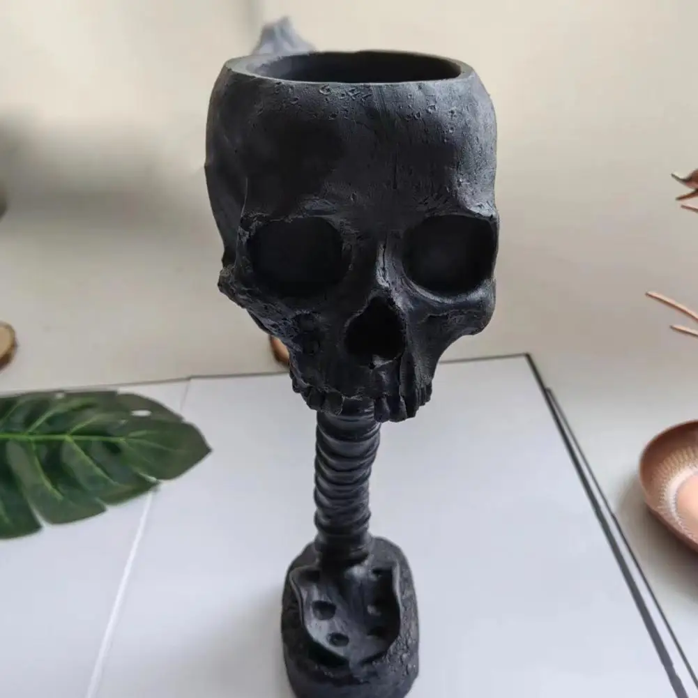 Resin Skull Planter Realistic Skull Planter with Spine Stand Home Decor Flower Pot Candy Bowl for Halloween for Indoor