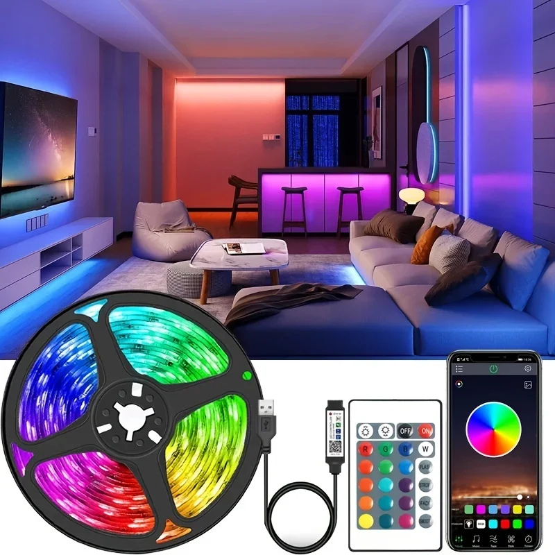 

1Pc Smart Light Strip With App Remote, 5050 RGB LED Lights For Bedroom, Music Sync Color Changing Lights For Room Party, Bedroom