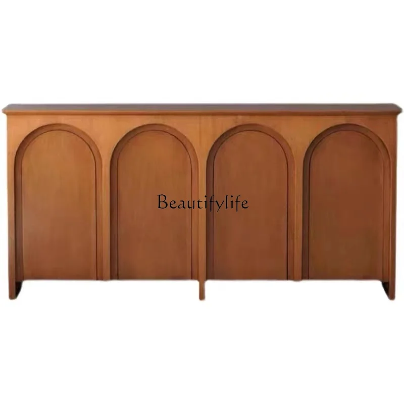 

Nordic Cream White Solid Wood Side Cabinet French Arched Door Locker