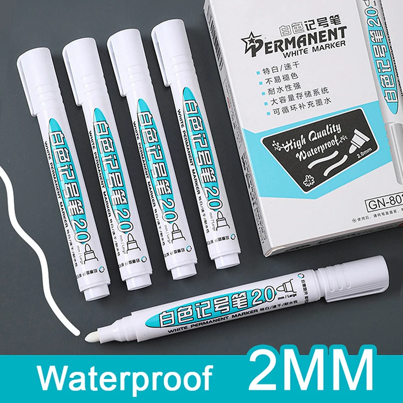 Rotulador de grafiti resistente al agua para pintar, bolígrafo permanente de color blanco aceitoso de 1/3 piezas, 2mm, para dibujo de neumático de cuaderno